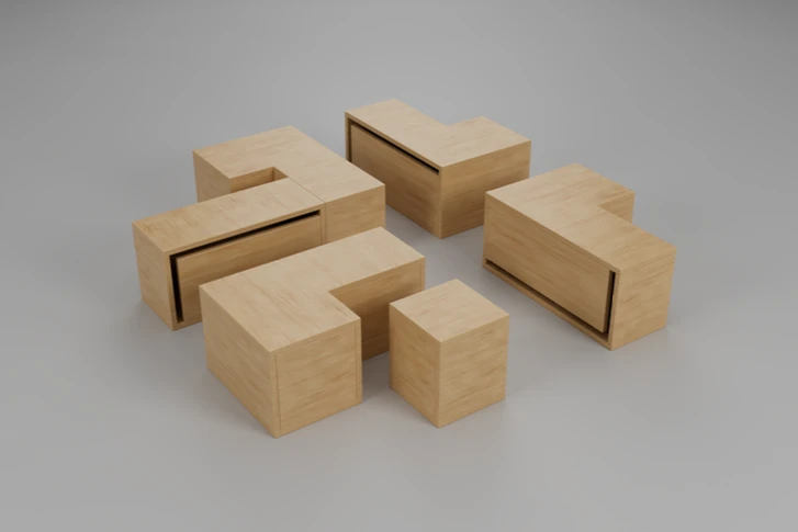 Flower Stool modular wooden furniture in a grouped arrangement